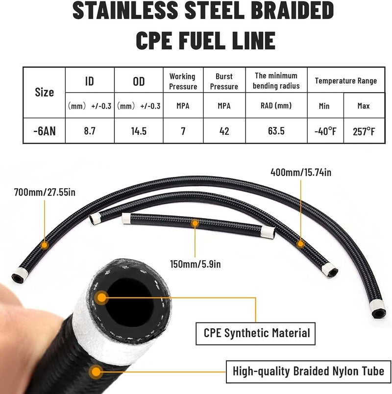 Plobeda EFI Fuel Pressure Regulator Kit with Bypass Return 0-100psi Pressure Gauge AN6-6AN Fuel Line Hose Fitting Connectors Kit Adjustable Universal Aluminum (black) - Image 5